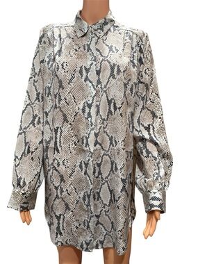 Express Snake-Print Button-Front Blouse in Brown and Black